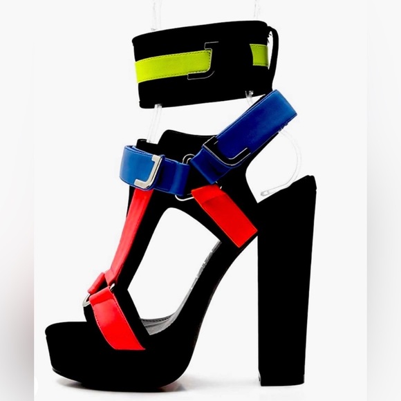 ⭐️NEON PLATFORM SANDALS ⭐️MULTI COLOR NEON W/ BUCKLE VELCRO STRAPS SIZE: 7 1/2 - Picture 6 of 6
